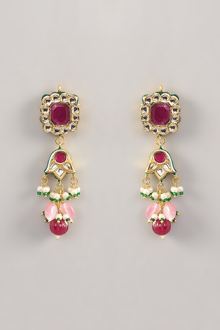Gold Finish Kundan Polki & Navratna Stone Long Necklace Set by Aura Trends at Pernia's Pop Up Shop