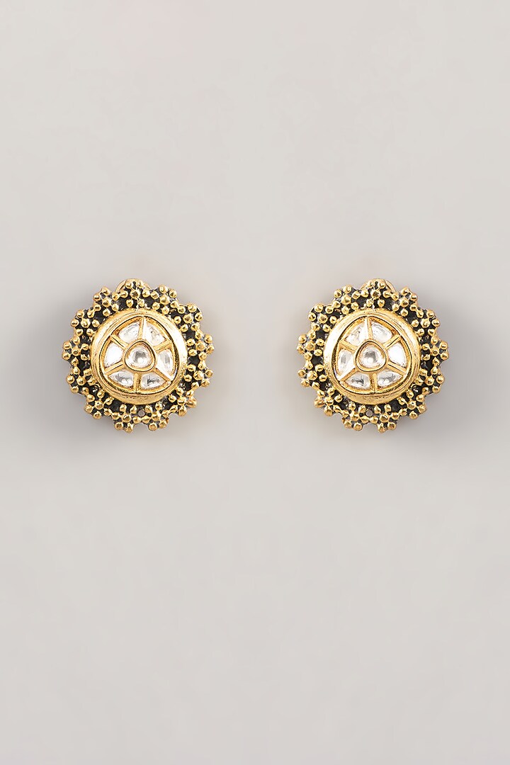 Gold Finish Kundan Polki Stud Earrings by Aura Trends at Pernia's Pop Up Shop
