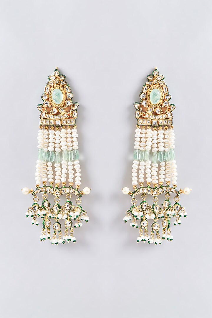 Gold Finish Kundan Polki Chandbaali Earrings by Aura Trends at Pernia's Pop Up Shop