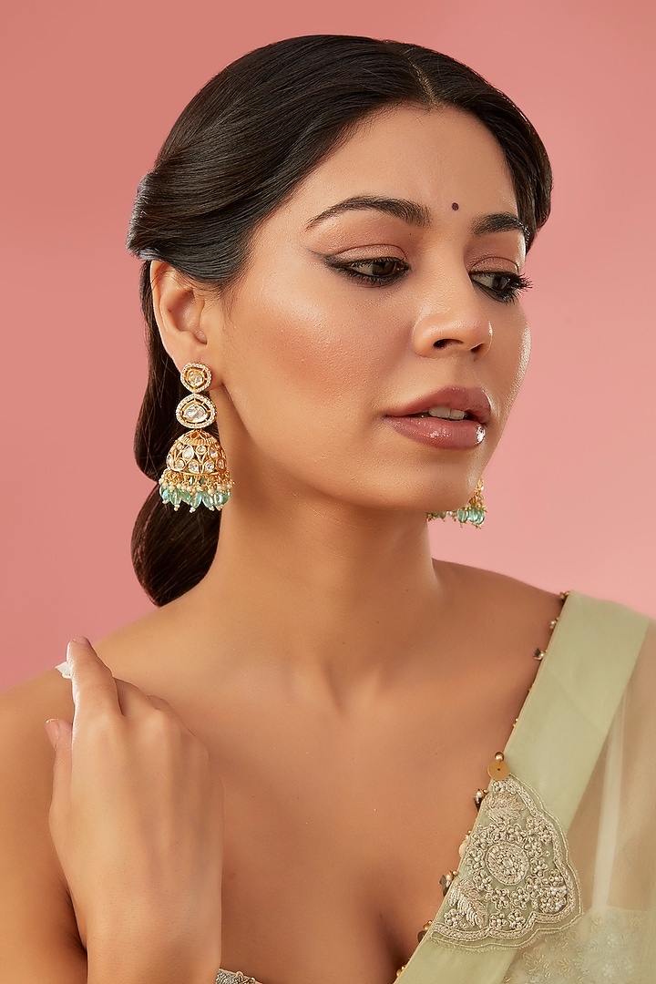 Gold Finish Kundan Polki Dangler Earrings by Aura Trends at Pernia's Pop Up Shop