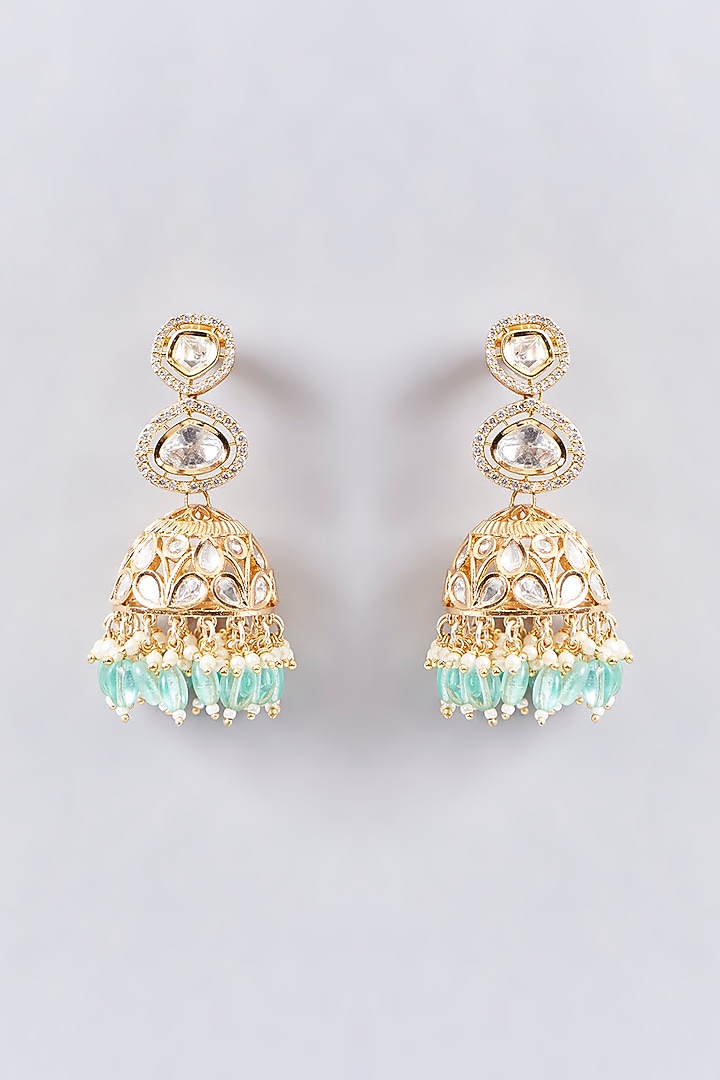 Gold Finish Kundan Polki Dangler Earrings by Aura Trends at Pernia's Pop Up Shop
