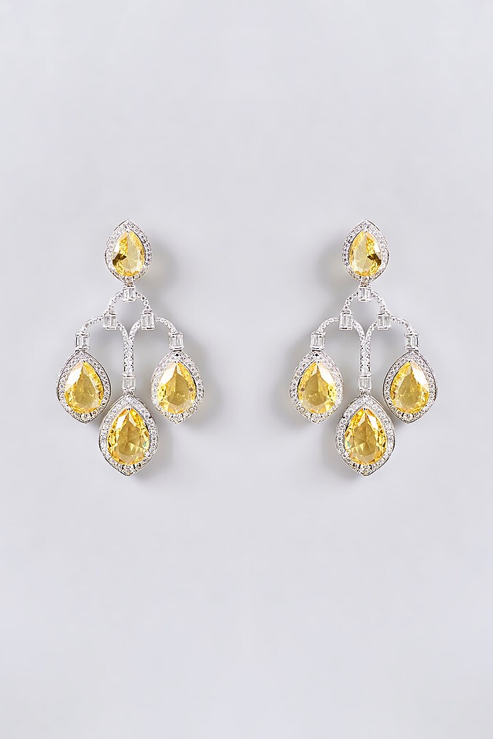 White Finish Cubic Zirconia & Yellow Stone Dangler Earrings by Aura Trends at Pernia's Pop Up Shop