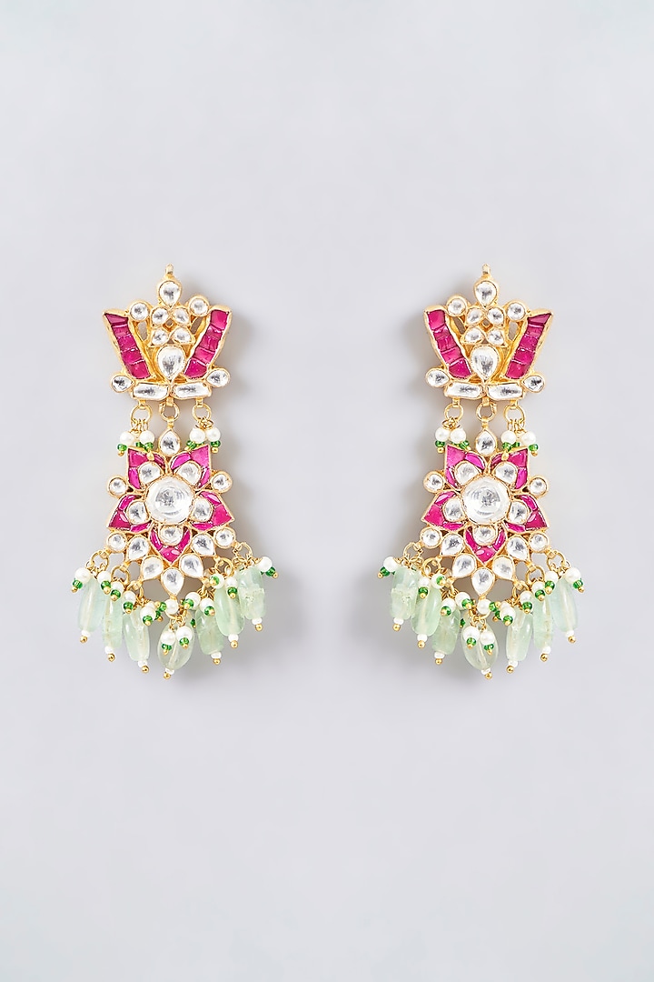 Gold Finish Kundan Polki & Sea Green Stone Necklace Set by Aura Trends at Pernia's Pop Up Shop