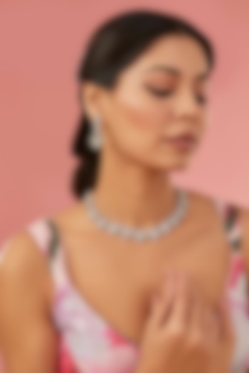White Rhodium Finish American Diamond Necklace Set by Auraa Trends at Pernia's Pop Up Shop