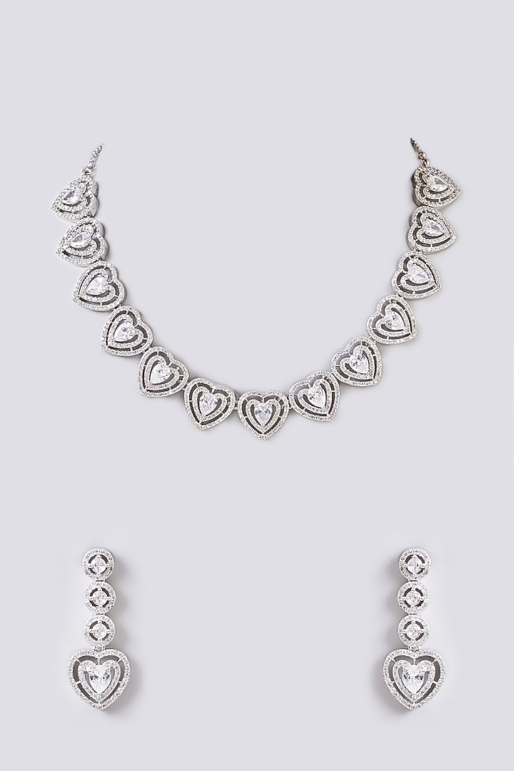 White Rhodium Finish American Diamond Necklace Set by Aura Trends at Pernia's Pop Up Shop