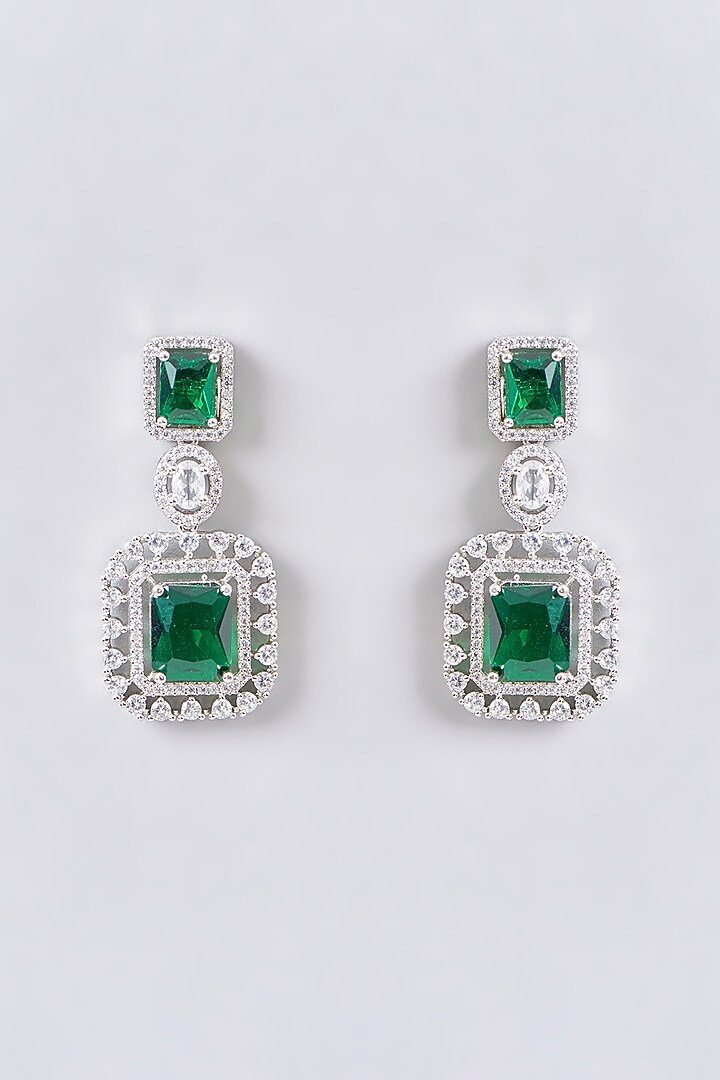 White Rhodium Finish American Diamond & Green Zircon Necklace Set by Aura Trends at Pernia's Pop Up Shop