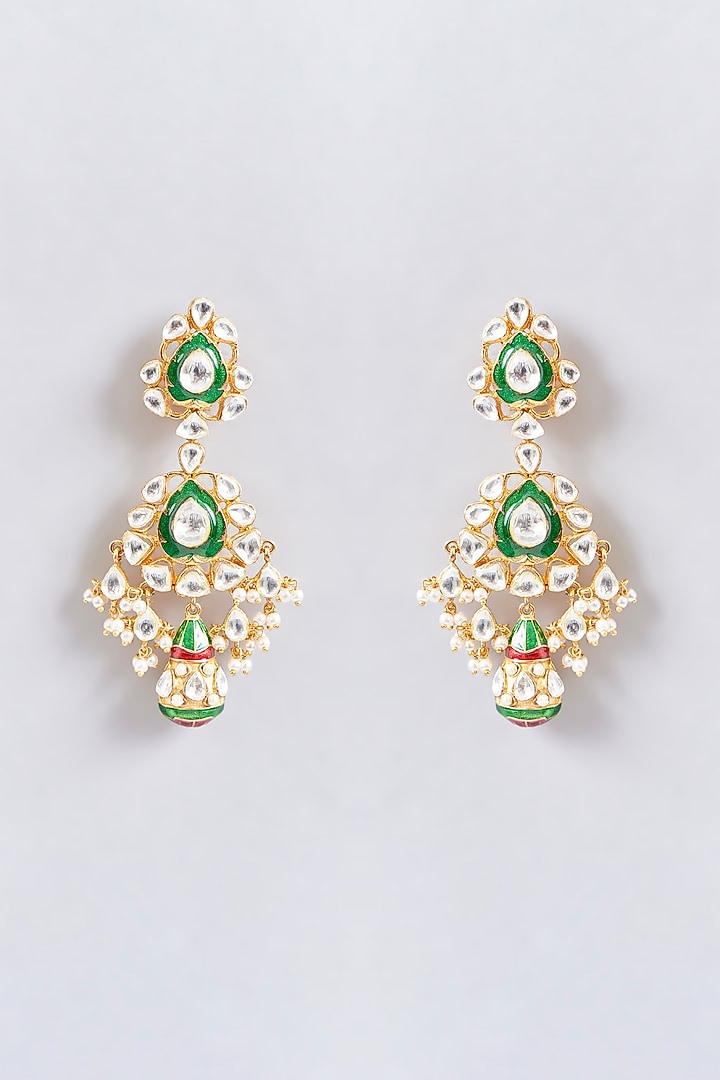 Gold Finish Kundan Polki Meenakari Necklace Set by Aura Trends at Pernia's Pop Up Shop
