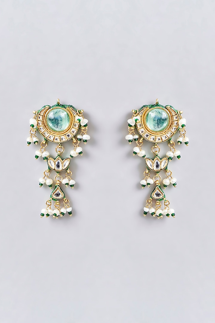 Gold Finish Kundan Polki & Beaded Choker Necklace Set by Aura Trends at Pernia's Pop Up Shop