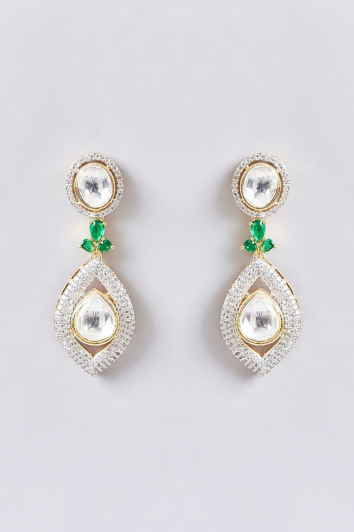 White Finish Kundan Polki & Green Zircon Layered Necklace Set by Aura Trends at Pernia's Pop Up Shop