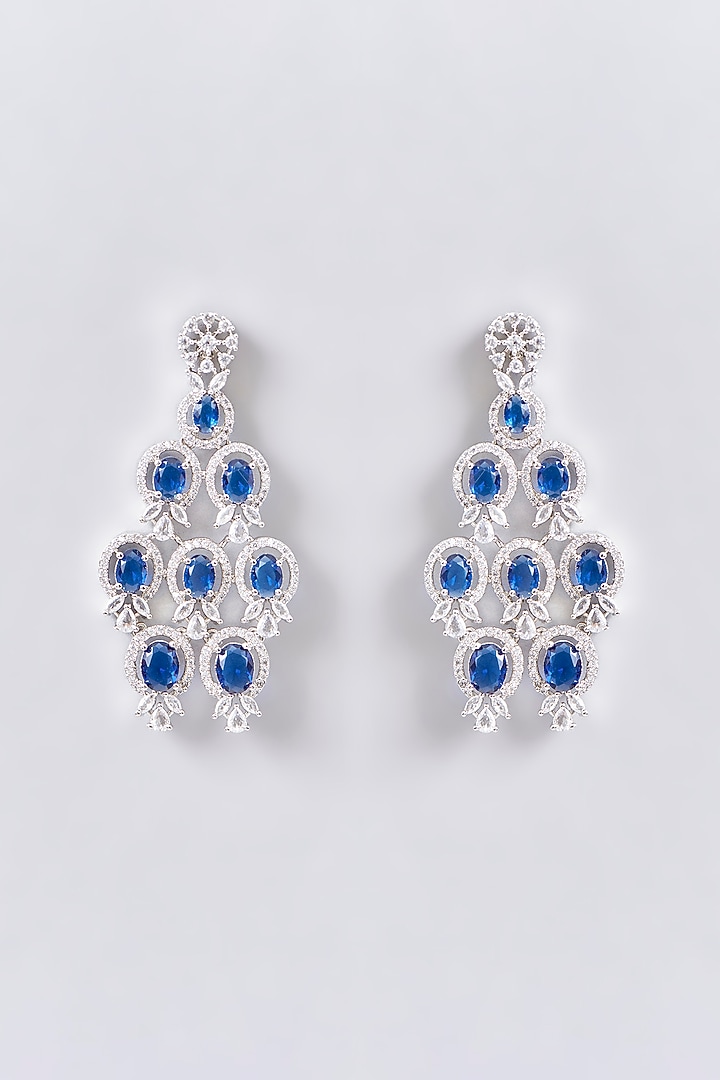 White Rhodium Finish American Diamond & Blue Zircon Necklace Set by Aura Trends at Pernia's Pop Up Shop