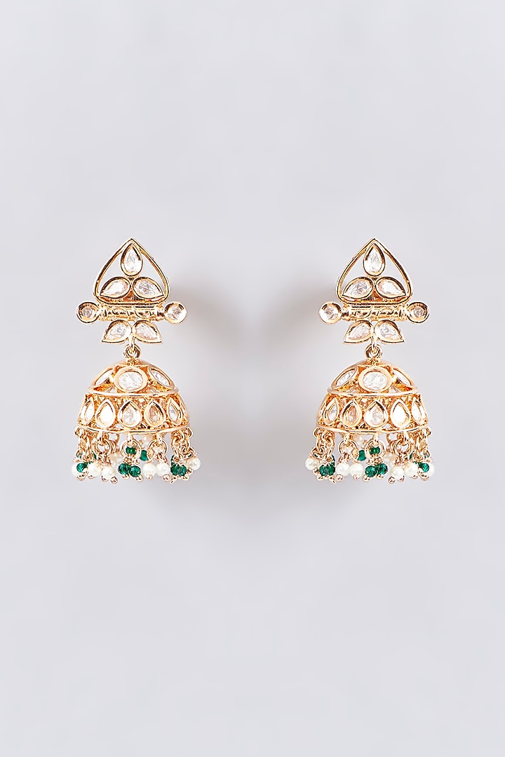 Gold Finish Kundan Polki & Green Beaded Necklace Set by Aura Trends at Pernia's Pop Up Shop