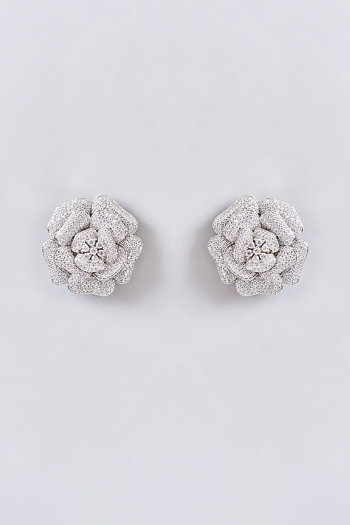 White Rhodium Finish American Diamond Stud Earrings by Aura Trends at Pernia's Pop Up Shop