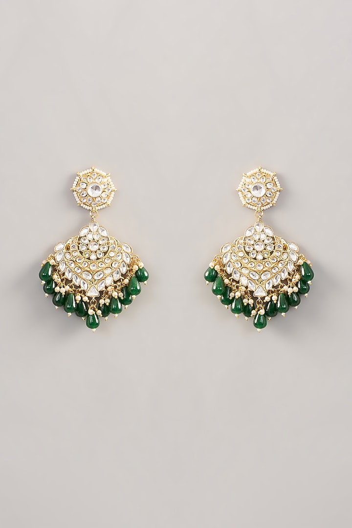 Gold Finish Kundan Polki Chandbali Earrings by Aura Trends at Pernia's Pop Up Shop