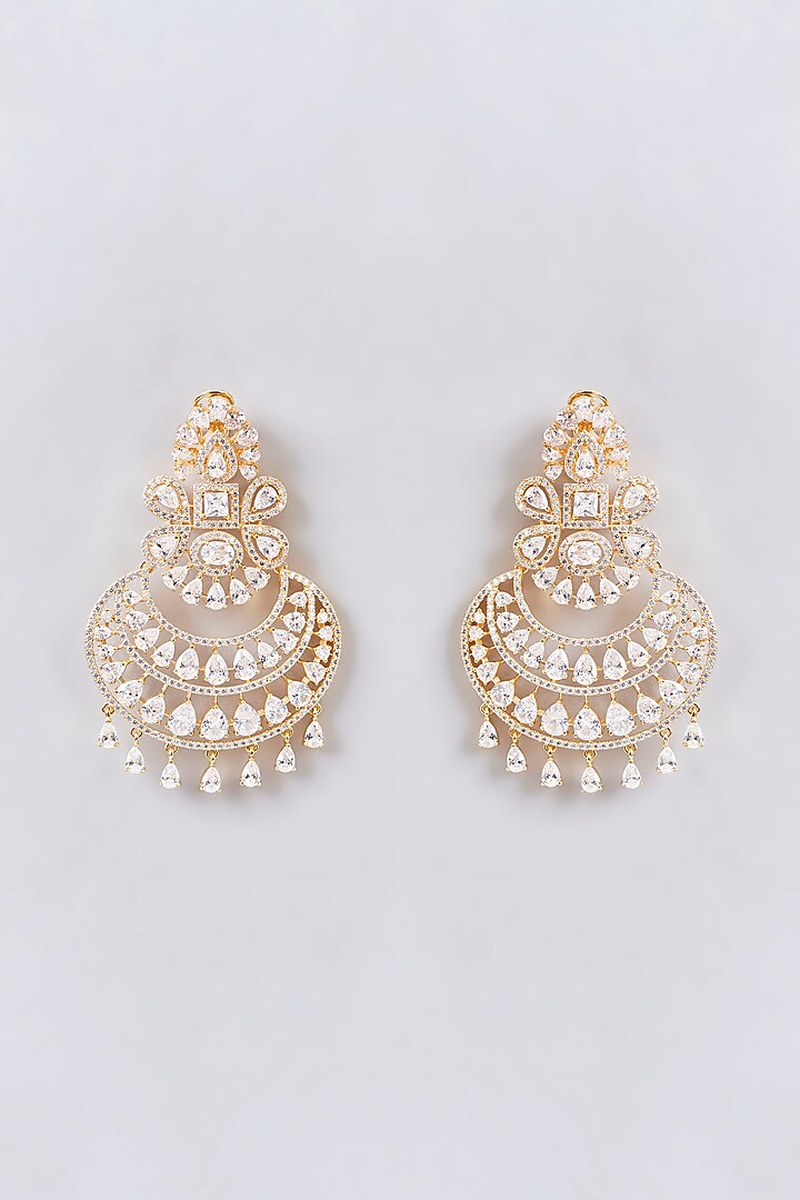 Gold Finish Crystal & Kundan Polki Chandbali Earrings by Aura Trends at Pernia's Pop Up Shop