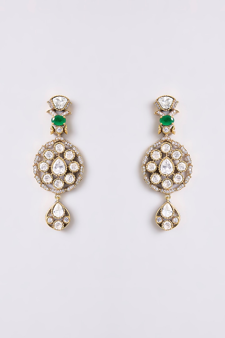 Gold Finish Kundan Polki & Green Onyx Necklace Set by Aura Trends at Pernia's Pop Up Shop