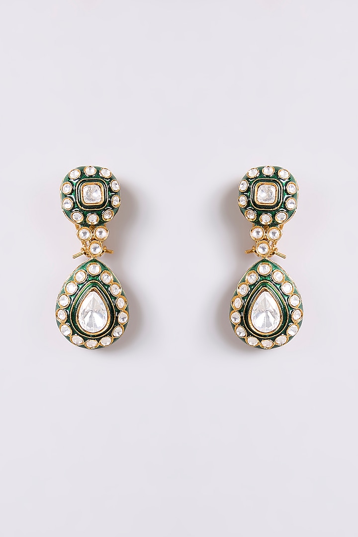 Gold Finish Kundan Polki & Green Onyx Necklace Set by Aura Trends at Pernia's Pop Up Shop