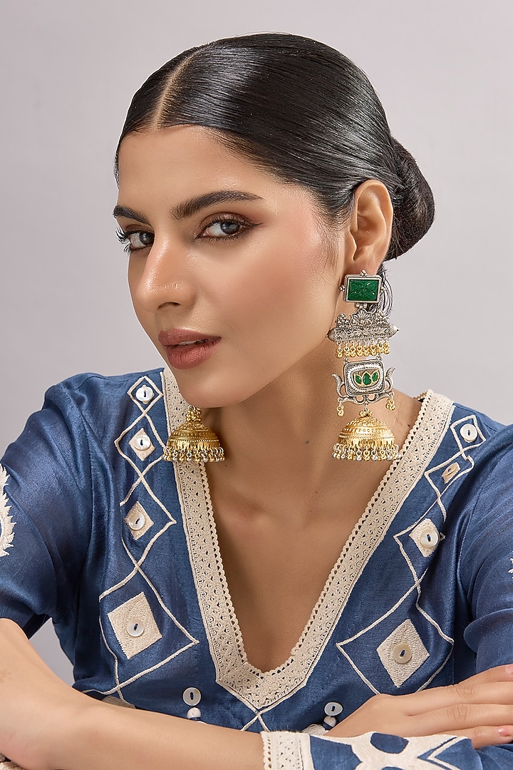 Two-Tone Finish Multi-Colored Stone Dangler Earrings by Aura Trends at Pernia's Pop Up Shop