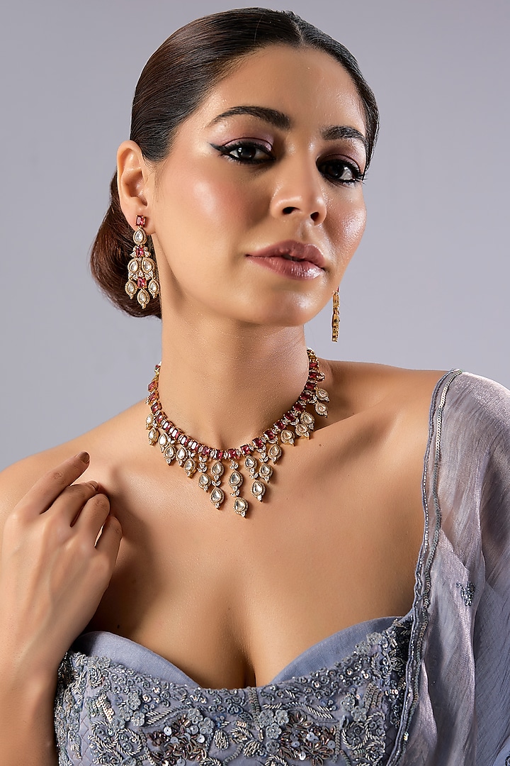 Gold Finish Zircon Necklace Set by Auraa Trends at Pernia's Pop Up Shop