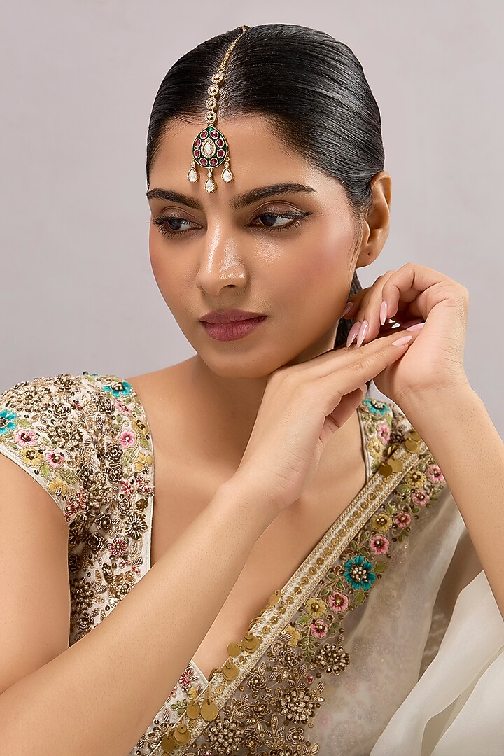 Gold Finish Kundan Polki & Red Stone Maangtikka by Auraa Trends at Pernia's Pop Up Shop