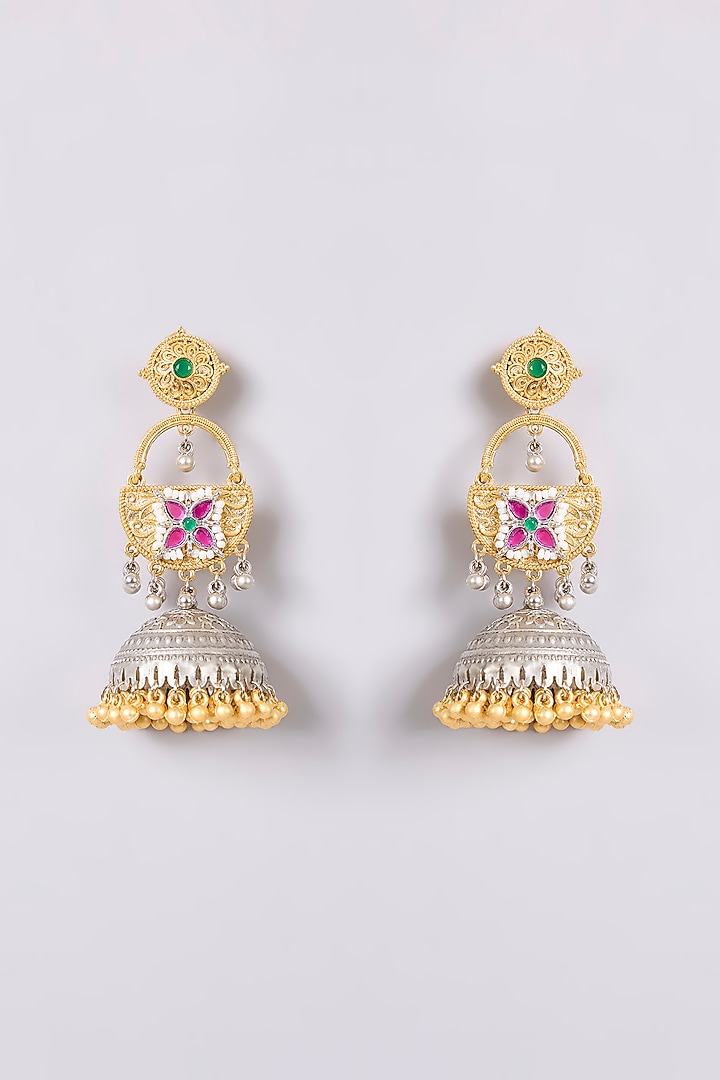 Two-Tone Finish Multi-Colored Stone Chandbali Earrings by Aura Trends at Pernia's Pop Up Shop
