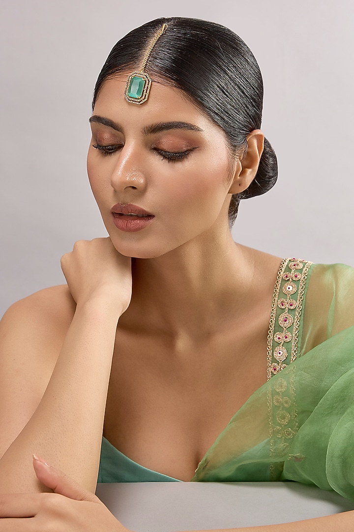 Gold Finish Kundan Polki & Red Stone Maangtikka by Auraa Trends at Pernia's Pop Up Shop