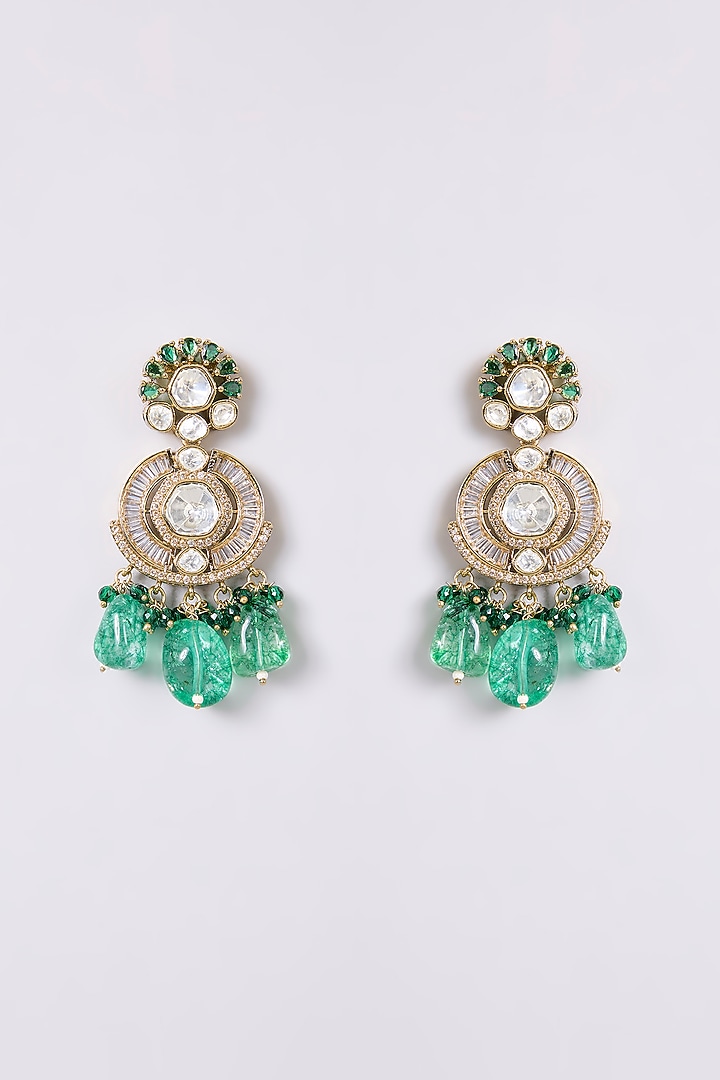 Gold Finish Kundan Polki & Emerald Stone Necklace Set by Aura Trends at Pernia's Pop Up Shop