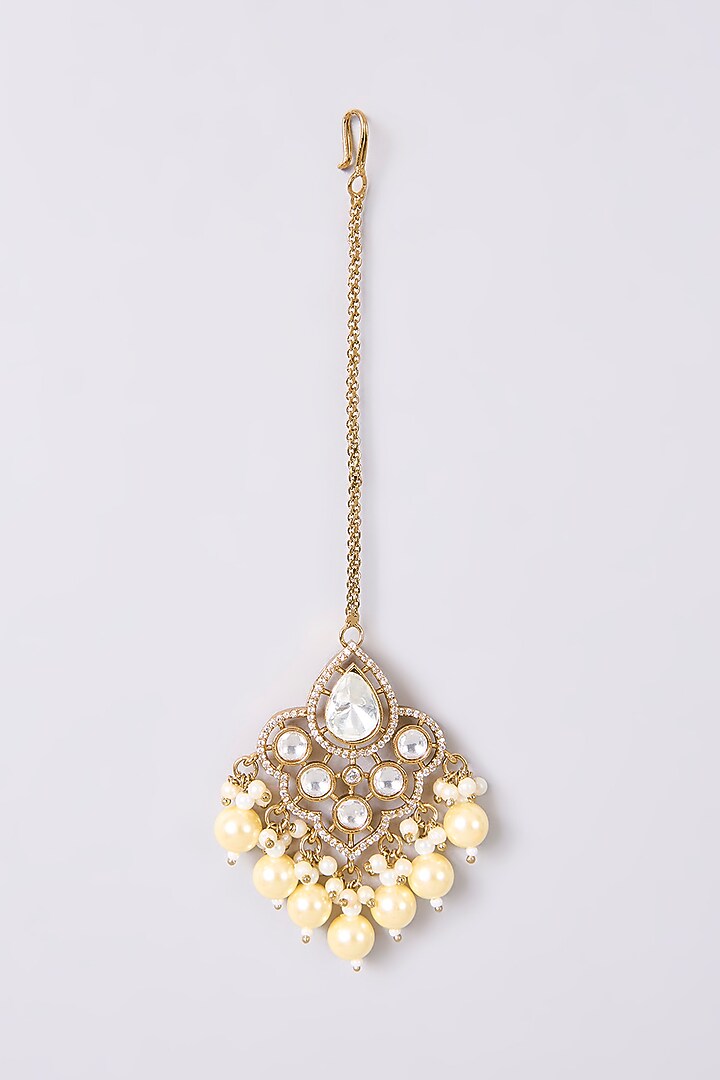 Gold Finish Kundan Polki Necklace Set by Aura Trends at Pernia's Pop Up Shop