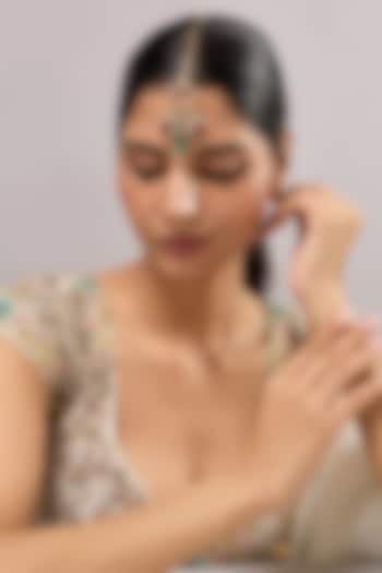 Gold Finish Kundan Polki & Red Stone Maangtikka by Auraa Trends at Pernia's Pop Up Shop