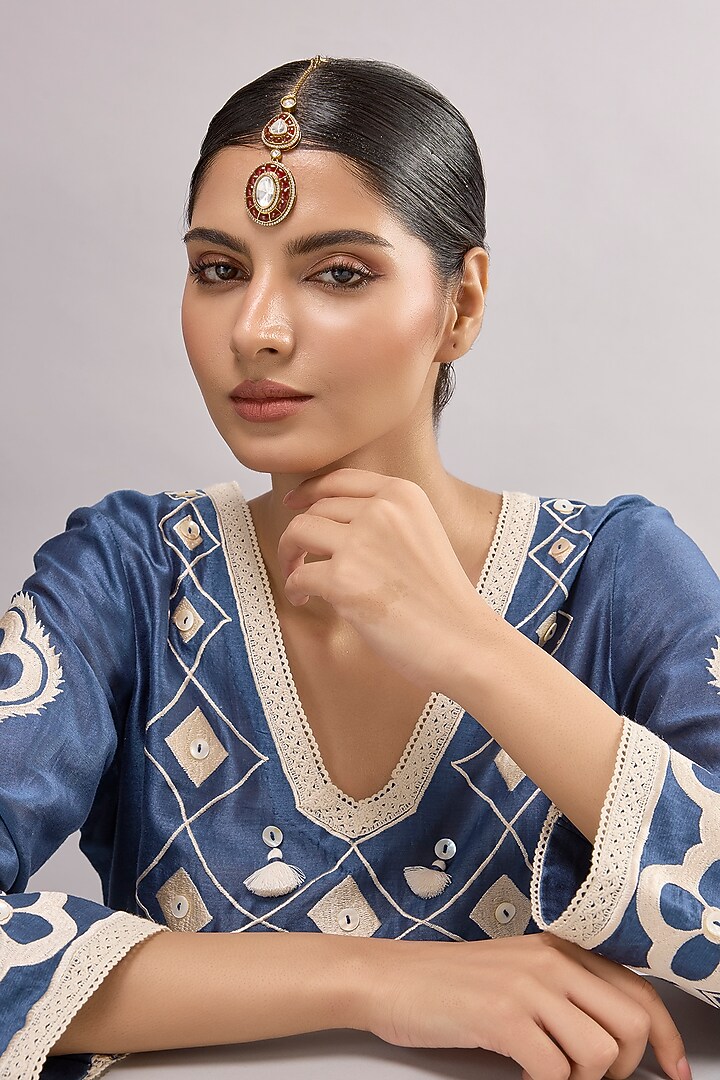 Gold Finish Kundan Polki & Red Stone Maangtikka by Auraa Trends at Pernia's Pop Up Shop