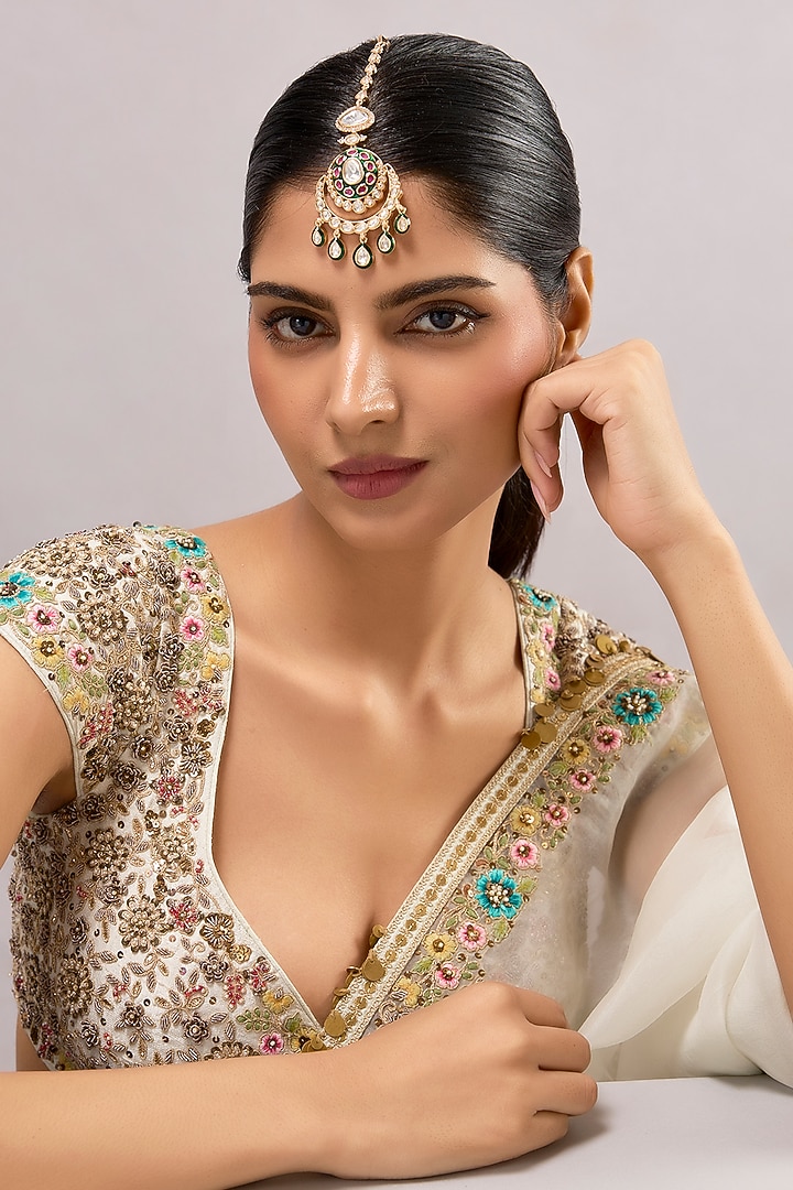 Gold Finish Kundan Polki & Red Stone Maangtikka by Auraa Trends at Pernia's Pop Up Shop