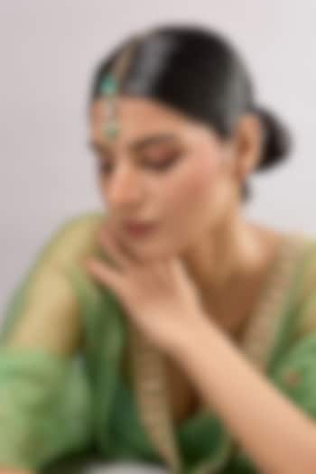 Gold Finish Kundan Polki & Green Stone Maangtikka by Auraa Trends at Pernia's Pop Up Shop