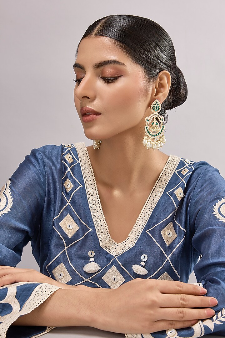 Two-Tone Finish Multi-Colored Stone Chandbali Earrings by Aura Trends at Pernia's Pop Up Shop