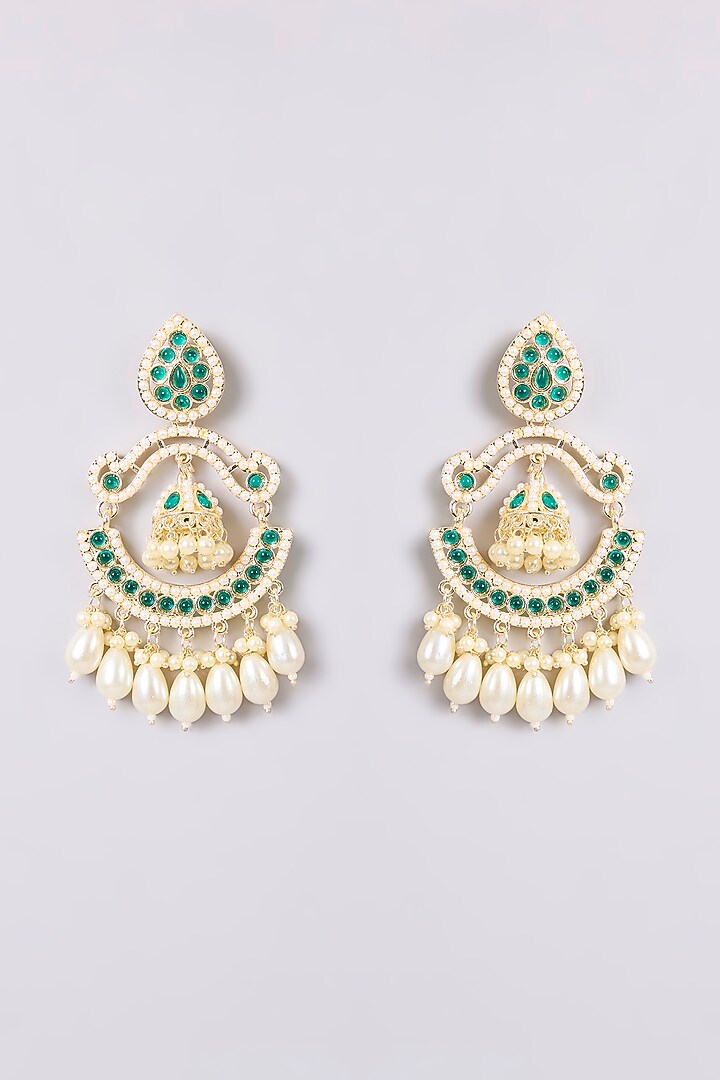 Two-Tone Finish Multi-Colored Stone Chandbali Earrings by Aura Trends at Pernia's Pop Up Shop