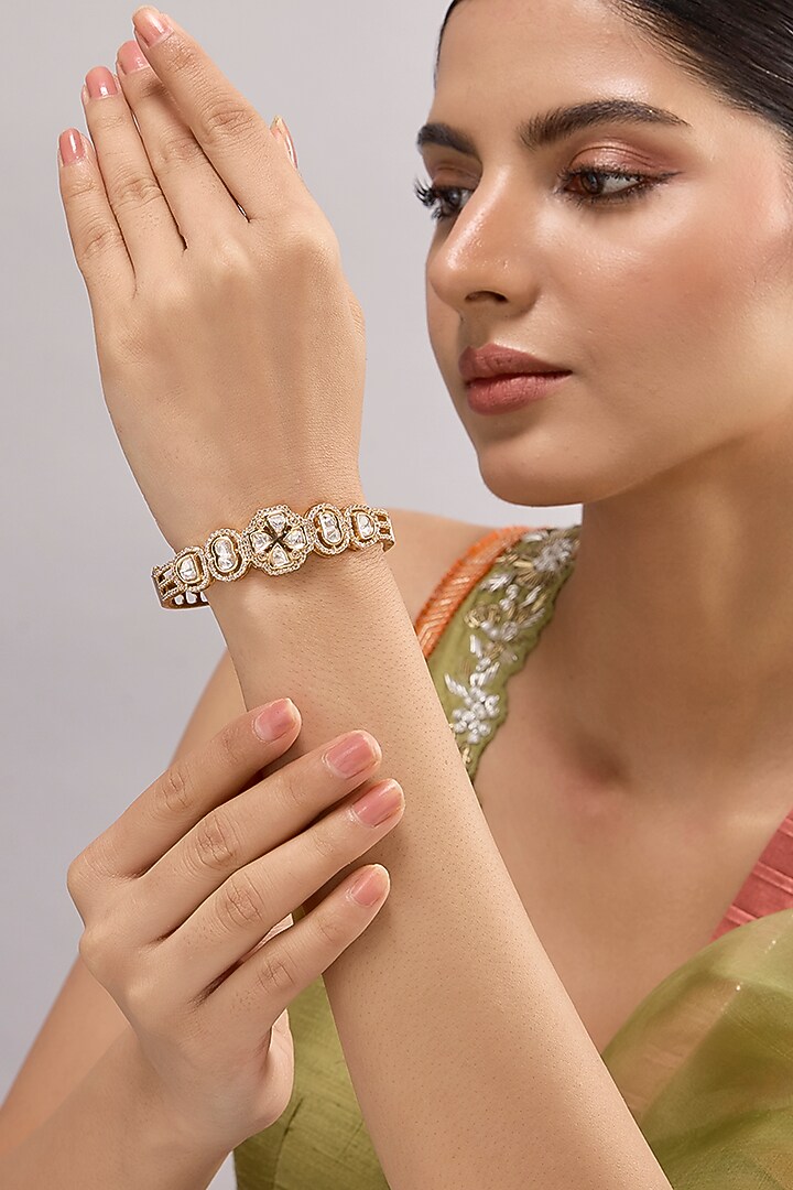 White Finish Kundan Polki Bracelet by Auraa Trends at Pernia's Pop Up Shop