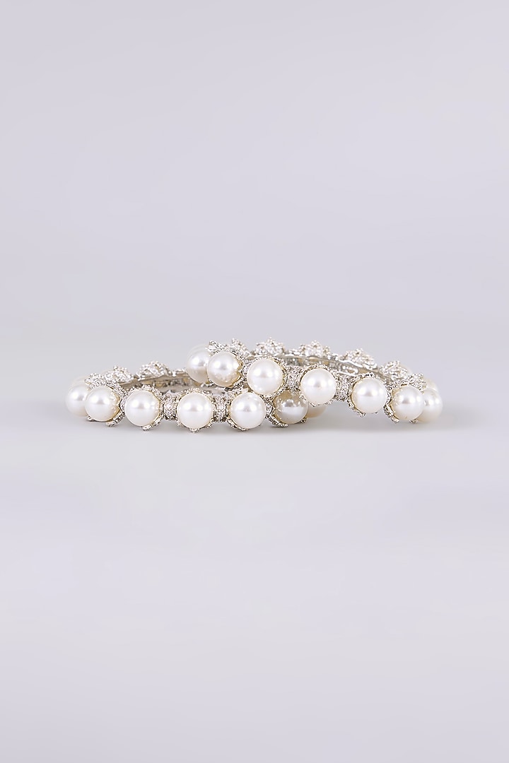 White Finish Kundan Polki Bangles (Set of 2) by Aura Trends at Pernia's Pop Up Shop