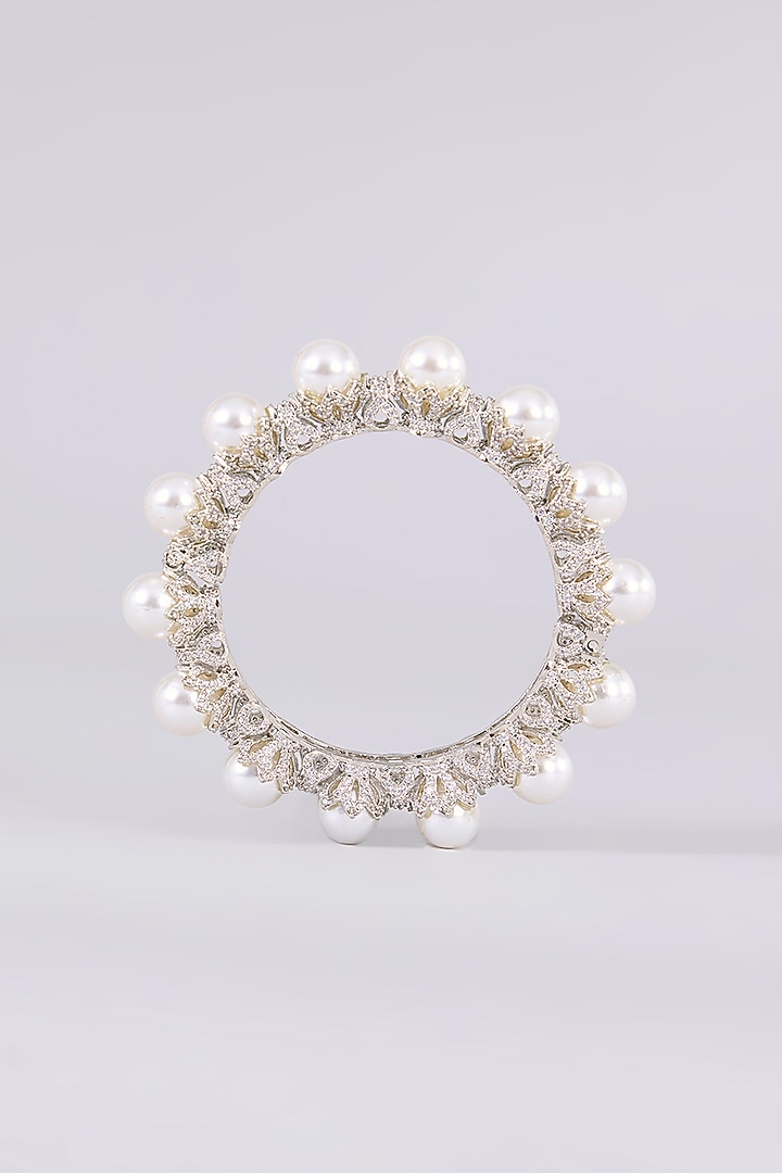 White Finish Kundan Polki Bangles (Set of 2) by Aura Trends at Pernia's Pop Up Shop