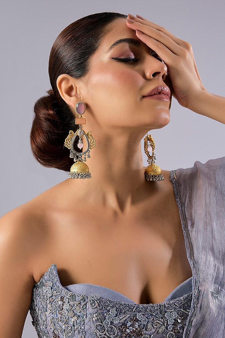 Two-Tone Multi-Colored Stone Chandbali Earrings by Aura Trends at Pernia's Pop Up Shop