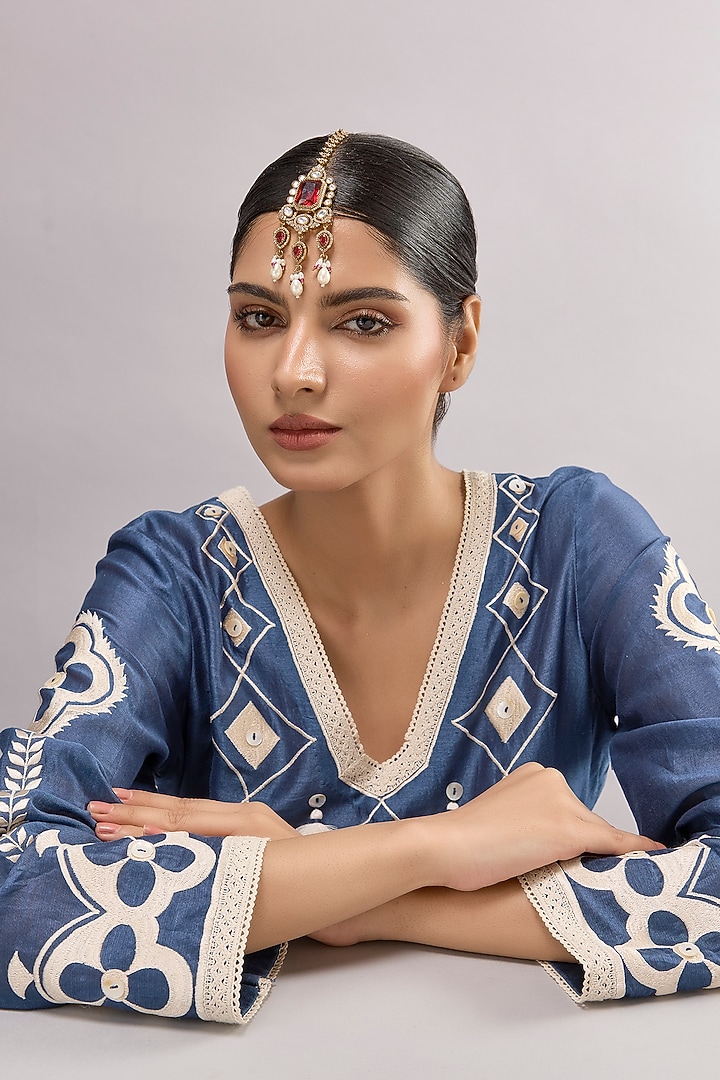 Gold Finish Kundan Polki & Red Stone Maangtikka by Auraa Trends at Pernia's Pop Up Shop