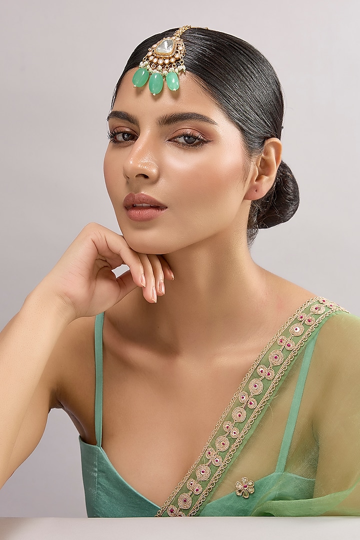 Gold Finish Kundan Polki Maangtikka by Auraa Trends at Pernia's Pop Up Shop