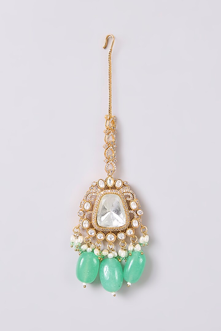 Gold Finish Kundan Polki Maangtikka by Aura Trends at Pernia's Pop Up Shop