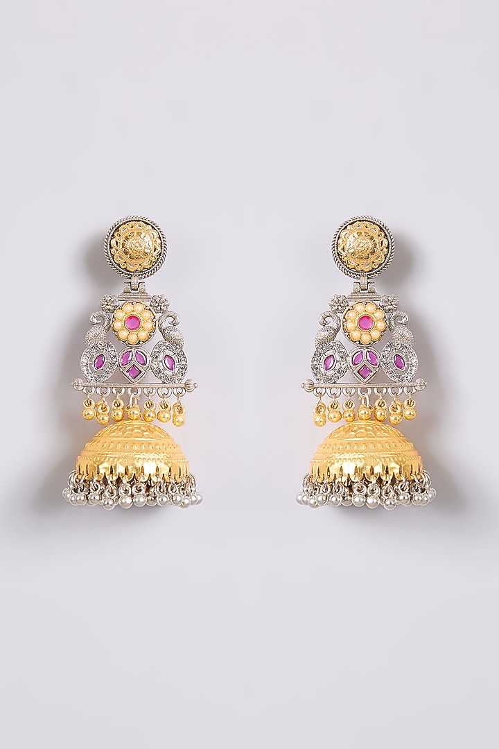 Two-Tone Finish Multi-Colored Stone Chandbali Earrings by Aura Trends at Pernia's Pop Up Shop