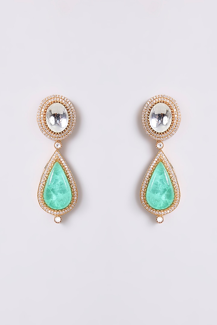 Gold Finish Kundan Polki & Green Stone Necklace Set by Aura Trends at Pernia's Pop Up Shop