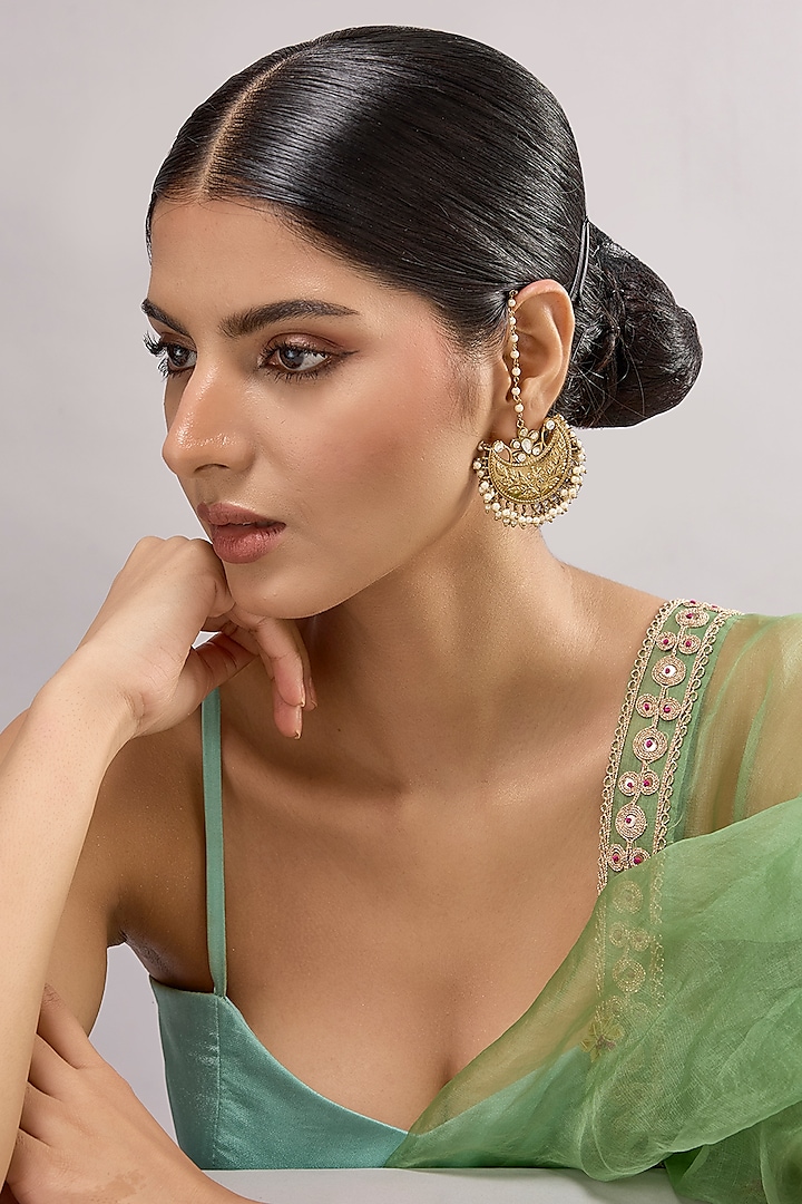 Two-Tone Finish Multi-Colored Stone Chandbali Earrings by Aura Trends at Pernia's Pop Up Shop