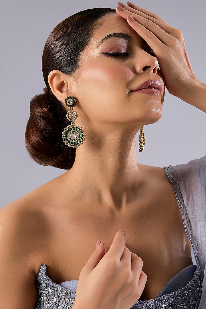 Two-Tone Finish Multi-Colored Stone Dangler Earrings by Aura Trends at Pernia's Pop Up Shop