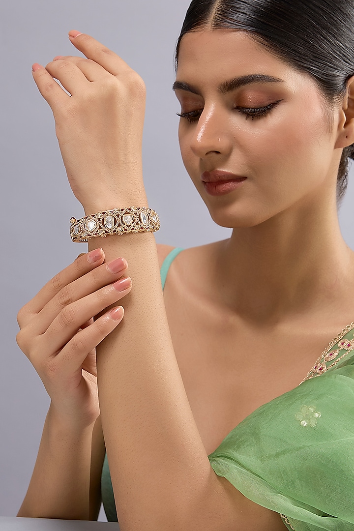 White Finish Kundan Polki Bracelet by Auraa Trends at Pernia's Pop Up Shop