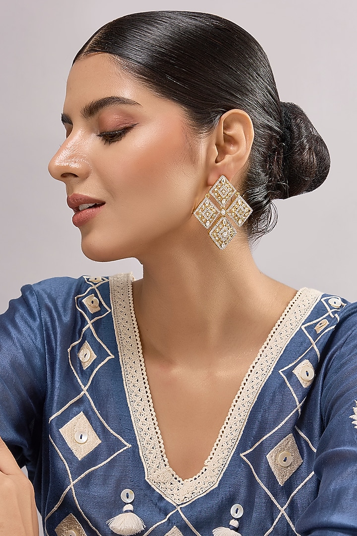 Two-Tone Finish Multi-Colored Stone Dangler Earrings by Aura Trends at Pernia's Pop Up Shop