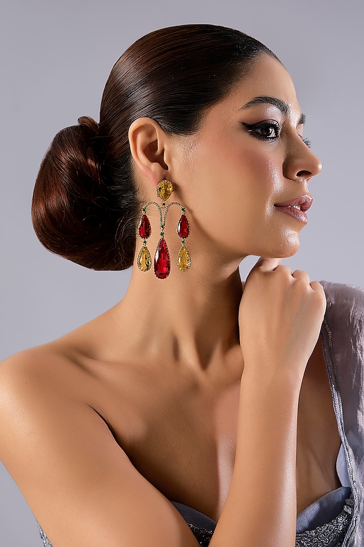Two-Tone Finish Multi-Colored Stone Dangler Earrings by Auraa Trends at Pernia's Pop Up Shop