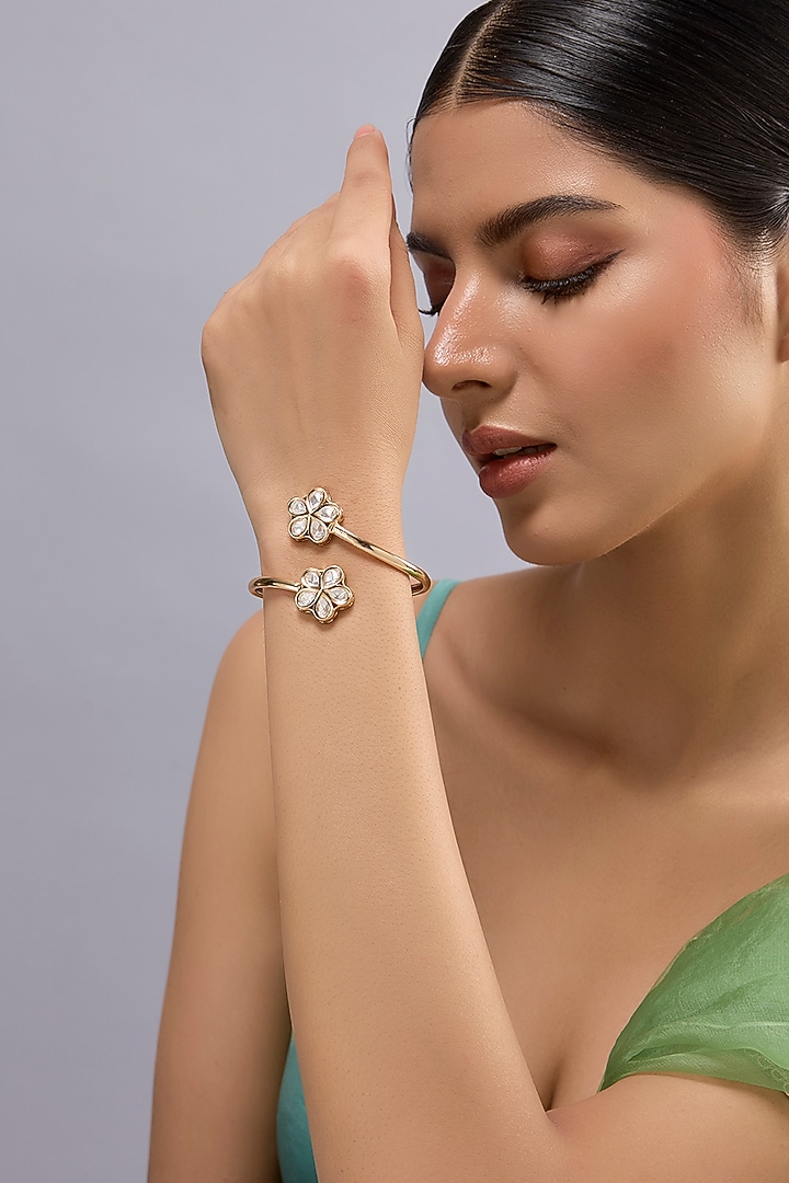 White Finish Kundan Polki Bracelet by Auraa Trends at Pernia's Pop Up Shop