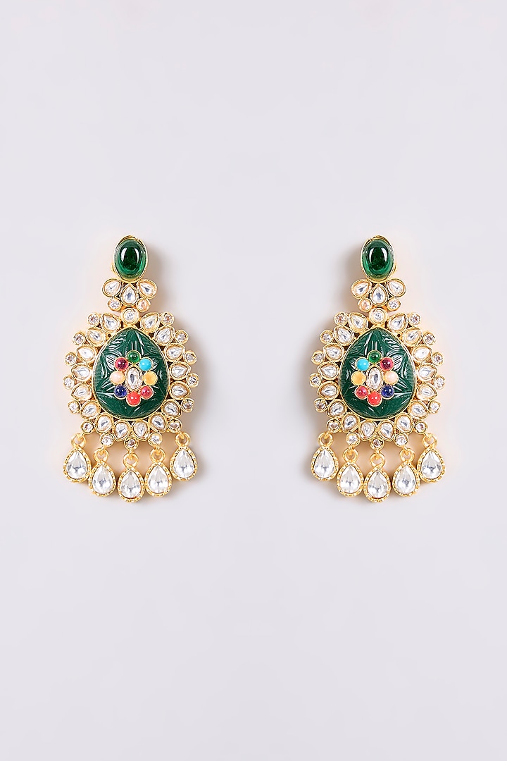Gold Finish Kundan Polki & Green Stone Necklace Set by Aura Trends at Pernia's Pop Up Shop