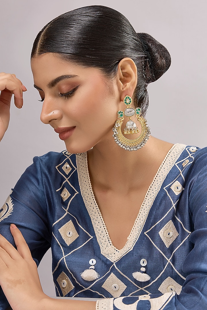 Two-Tone Finish Multi-Colored Stone Dangler Earrings by Aura Trends at Pernia's Pop Up Shop